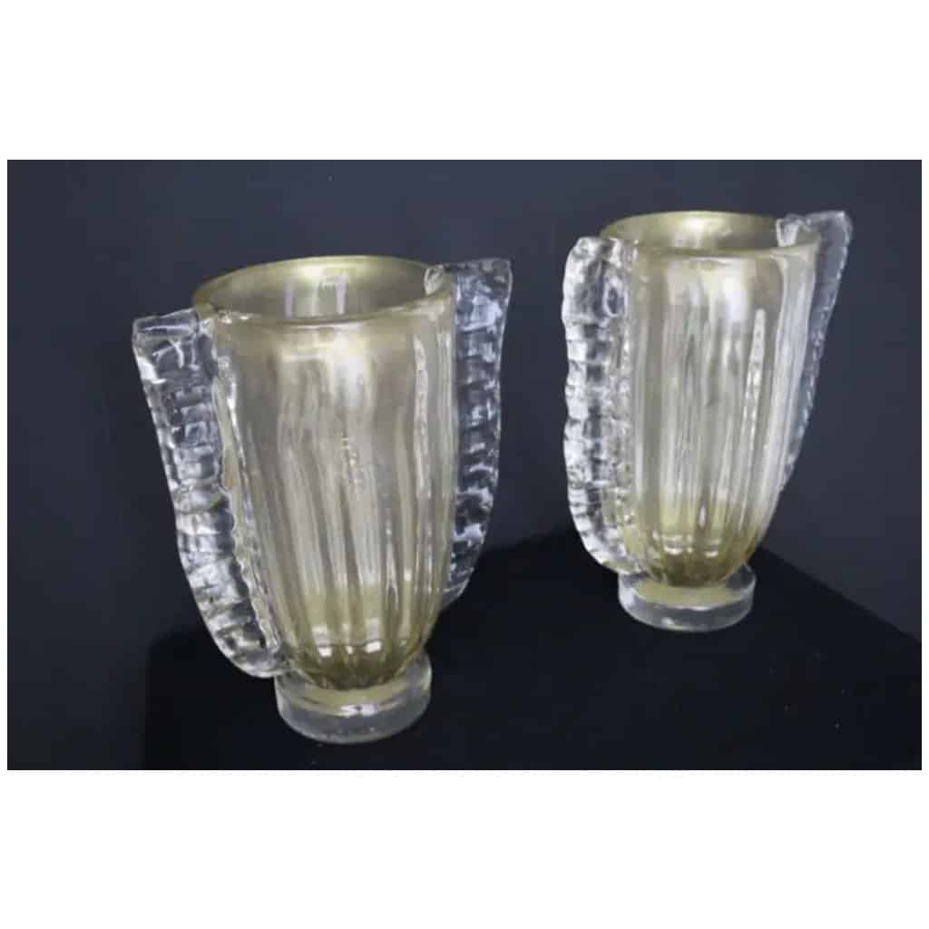 Paire de grands vases en verre de Murano de couleur dorée et cristal par Costantini 4