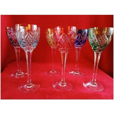 Set of 6 large colored glasses Roemer cristallerie de Lorraine 3