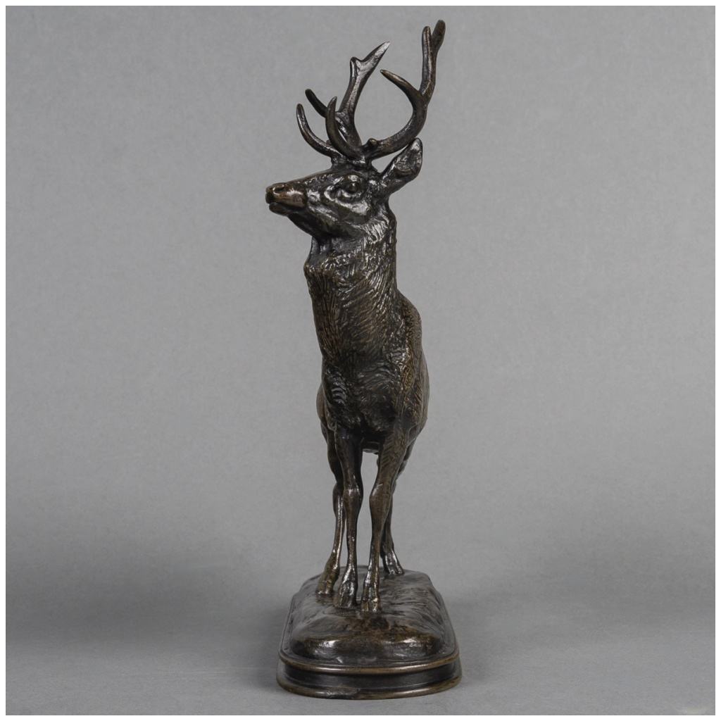 Sculpture – Listening deer 1838, Antoine-Louis Barye (1795-1875) – Bronze 6