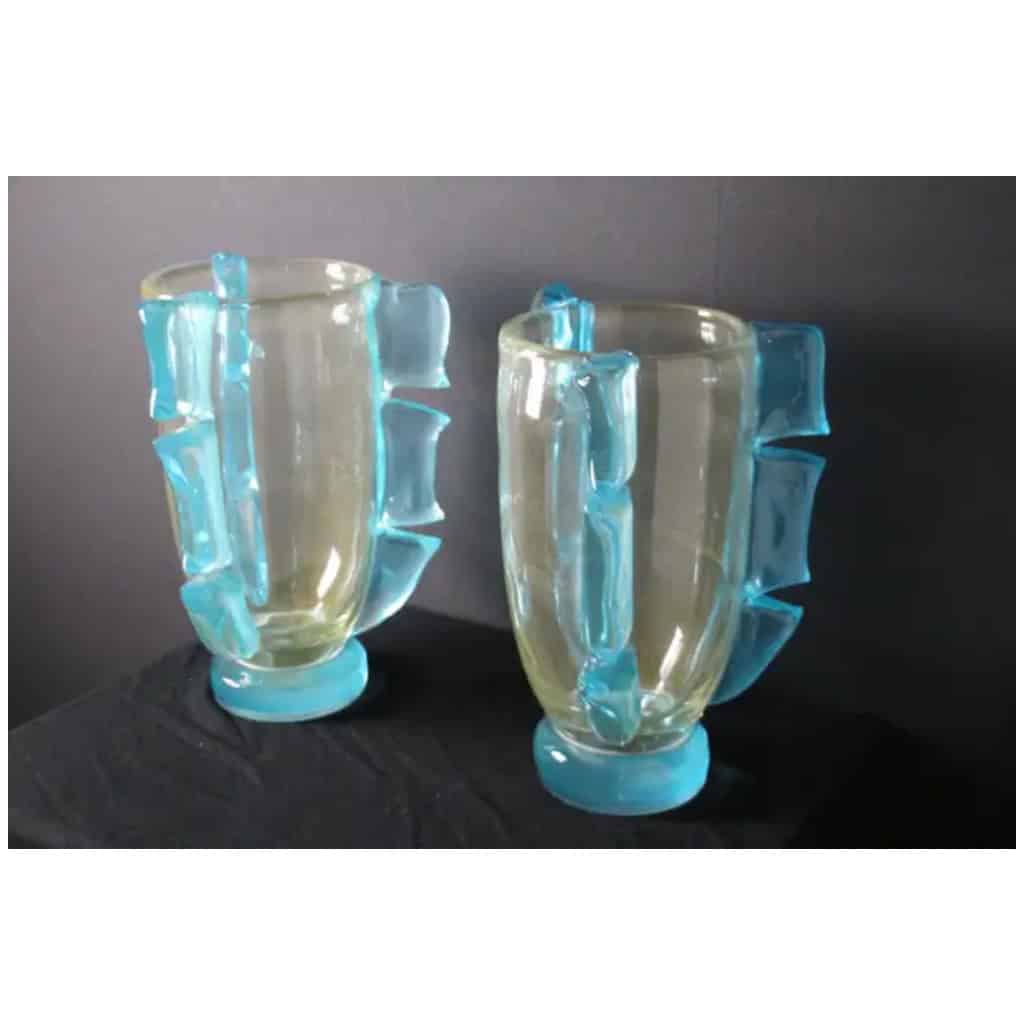Pair of large gold and turquoise blue Murano glass vases by Costantini 5