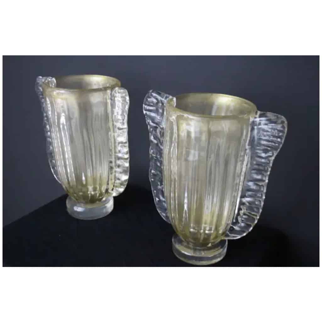 Paire de grands vases en verre de Murano de couleur dorée et cristal par Costantini 5