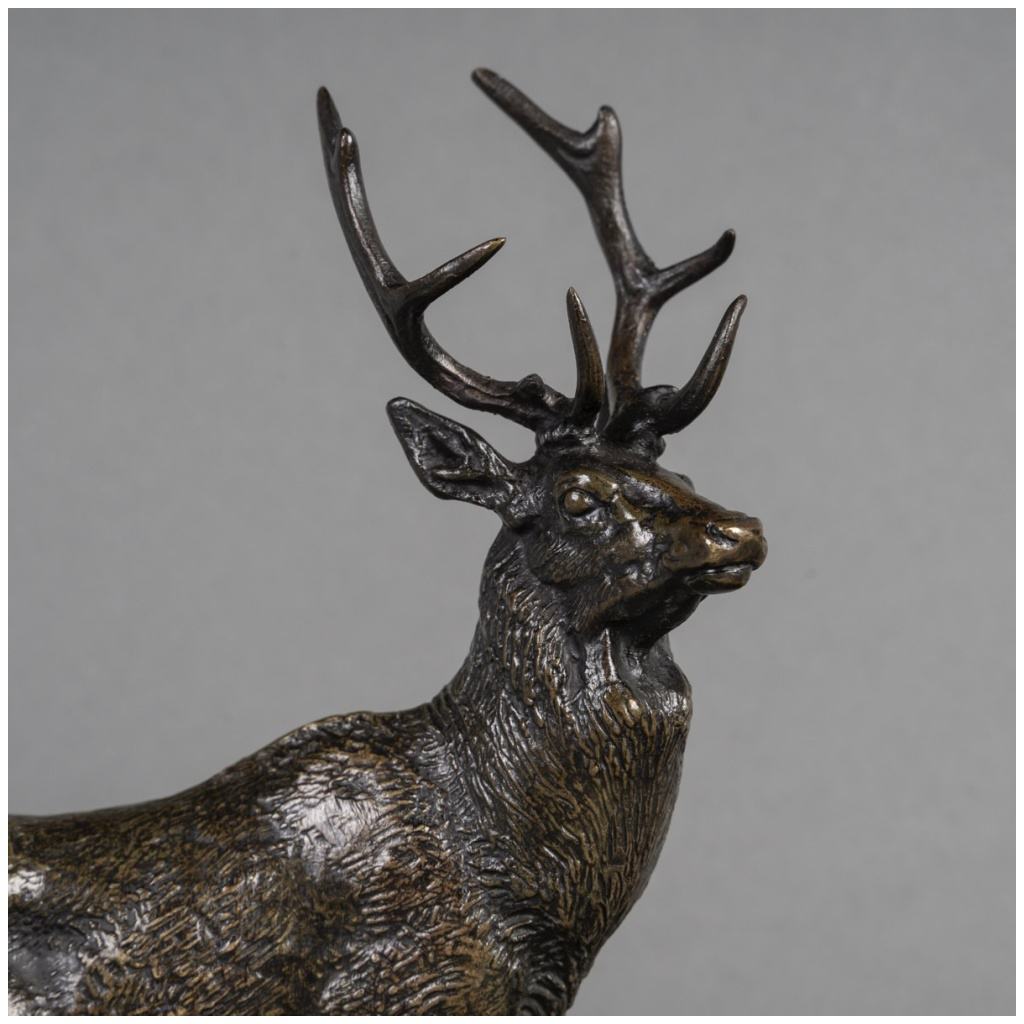 Sculpture – Listening deer 1838, Antoine-Louis Barye (1795-1875) – Bronze 4