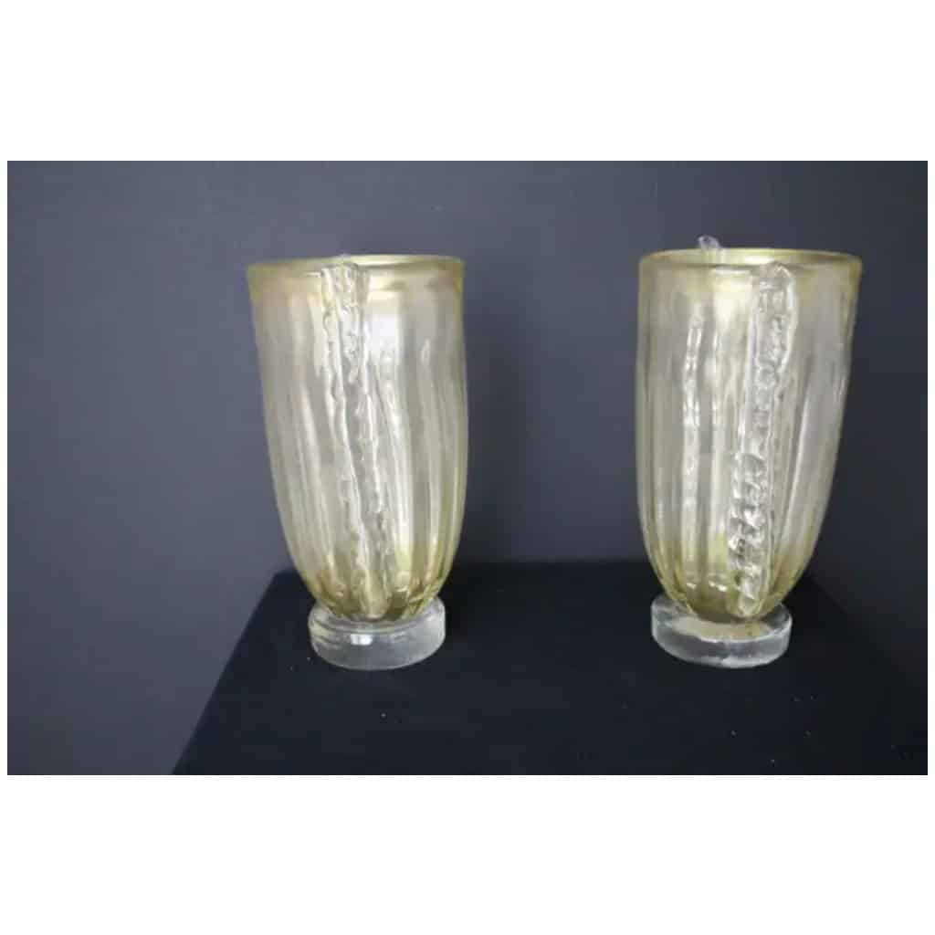 Paire de grands vases en verre de Murano de couleur dorée et cristal par Costantini 6