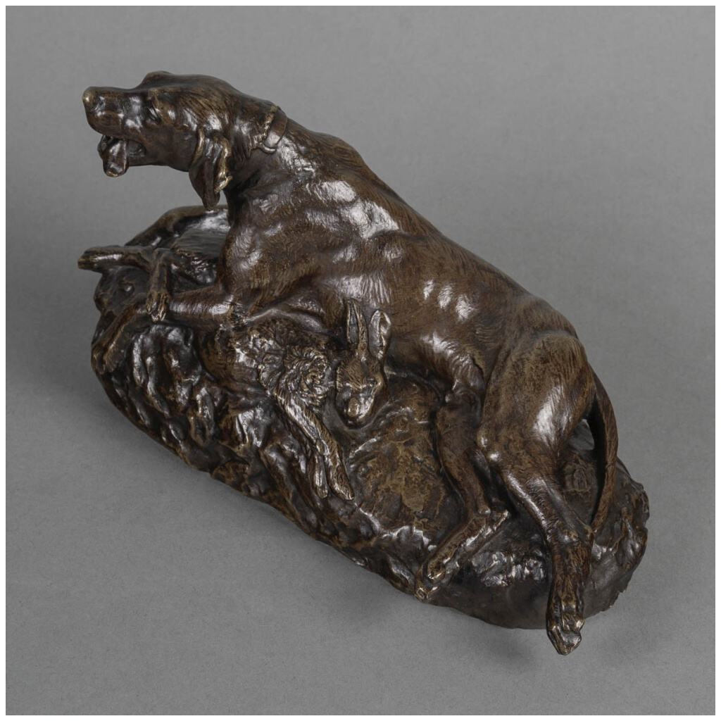 Sculpture – Dog With Hare, Émile – Louis Truffot (1843-1896) – Bronze 4