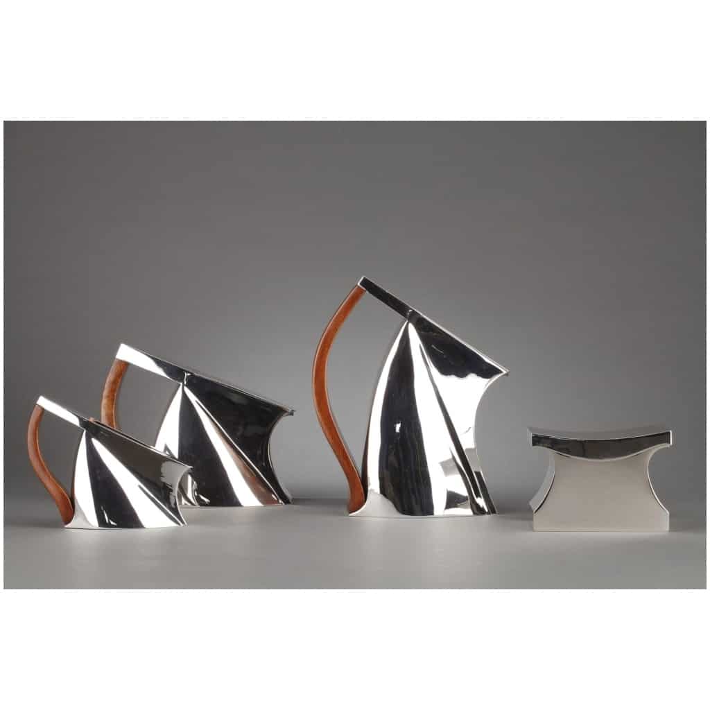 PIERRE CARDIN – 4-PIECE STERLING SILVER TEA AND COFFEE SERVICE FUTURISTIC MODEL 6th century XNUMX