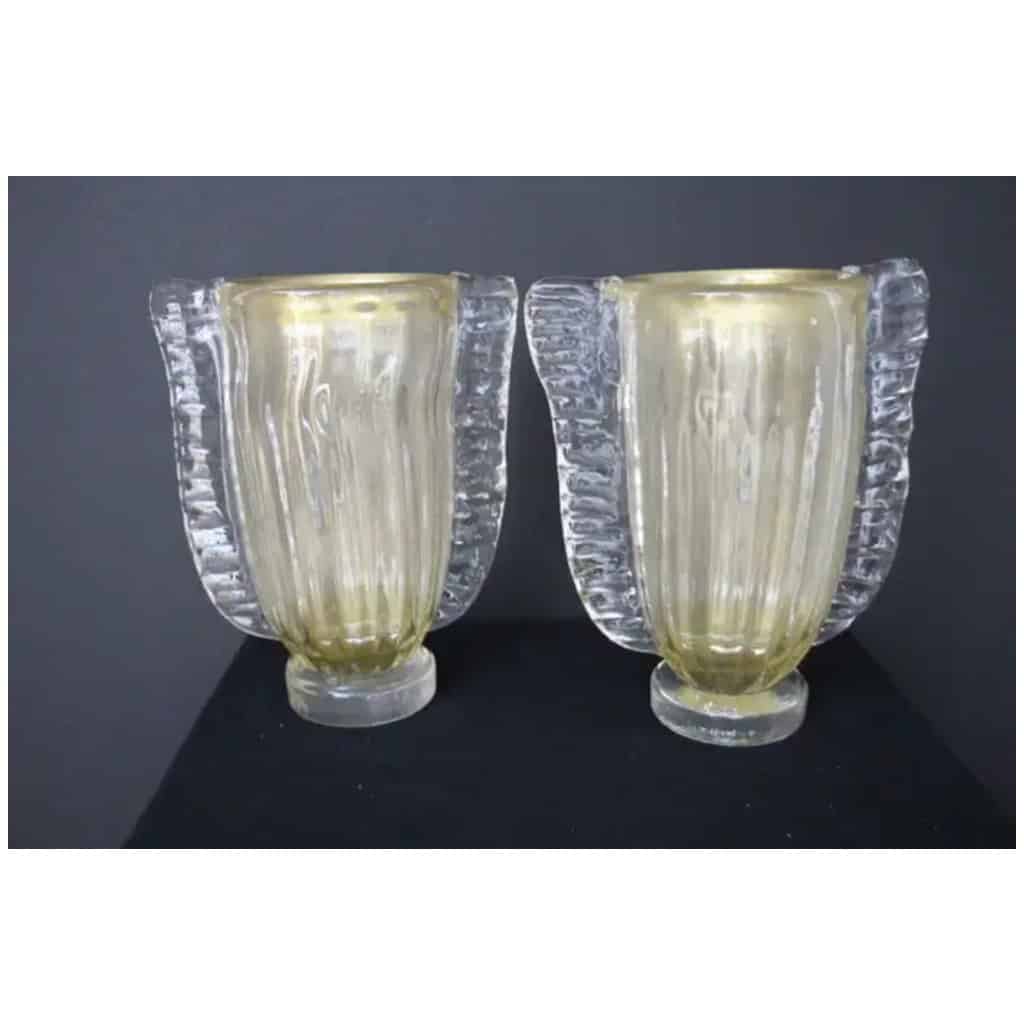Pair of large Murano glass vases in gold and crystal color by Costantini 7