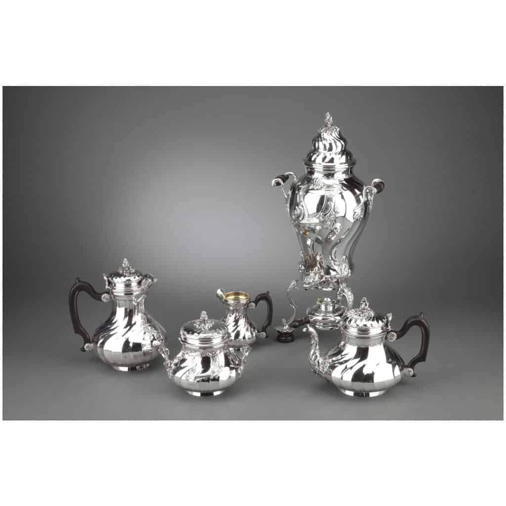 GOLDsmith BOIN TABURET – 4-PIECE TEA/COFFEE SERVICE IN STERLING SILVER AND ITS SAMOVAR IN SILVER METAL XIXÈ 4