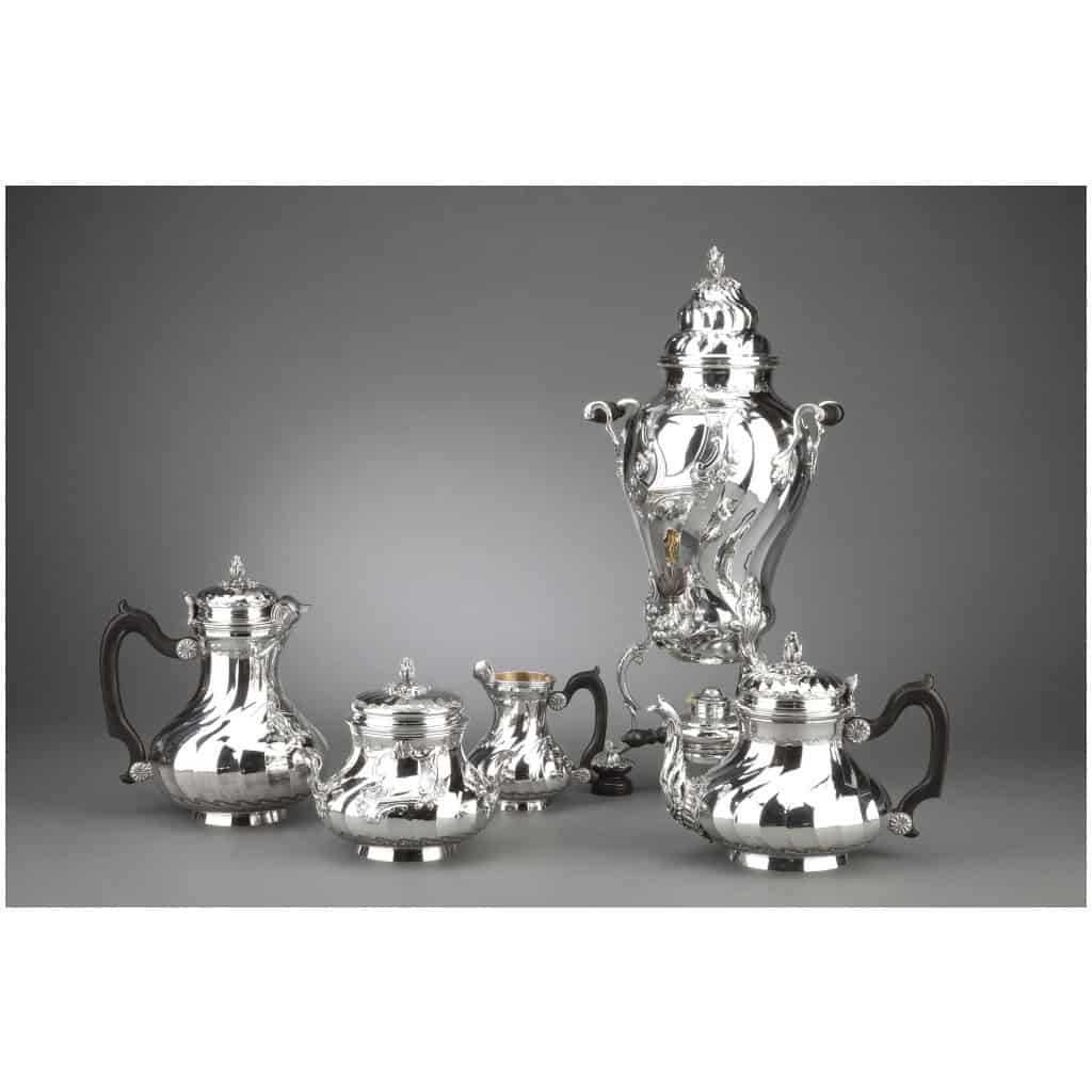 GOLDsmith BOIN TABURET – 4-PIECE TEA/COFFEE SERVICE IN STERLING SILVER AND ITS SAMOVAR IN SILVER METAL XIXÈ 5