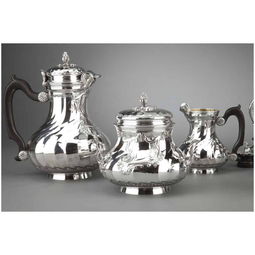 ORFÈVRE BOIN TABURET – SERVICE THÉ/CAFÉ 4 PIÈCES EN ARGENT MASSIF ET SON SAMOVAR EN MÉTAL ARGENTÉ XIXÈ 6