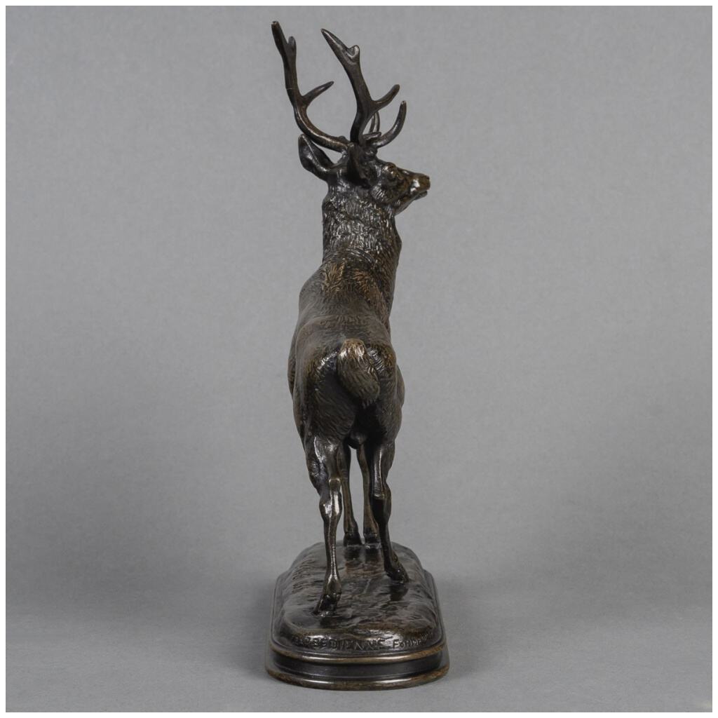 Sculpture – Listening deer 1838, Antoine-Louis Barye (1795-1875) – Bronze 9