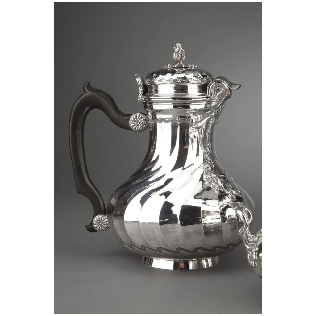 ORFÈVRE BOIN TABURET – SERVICE THÉ/CAFÉ 4 PIÈCES EN ARGENT MASSIF ET SON SAMOVAR EN MÉTAL ARGENTÉ XIXÈ 8