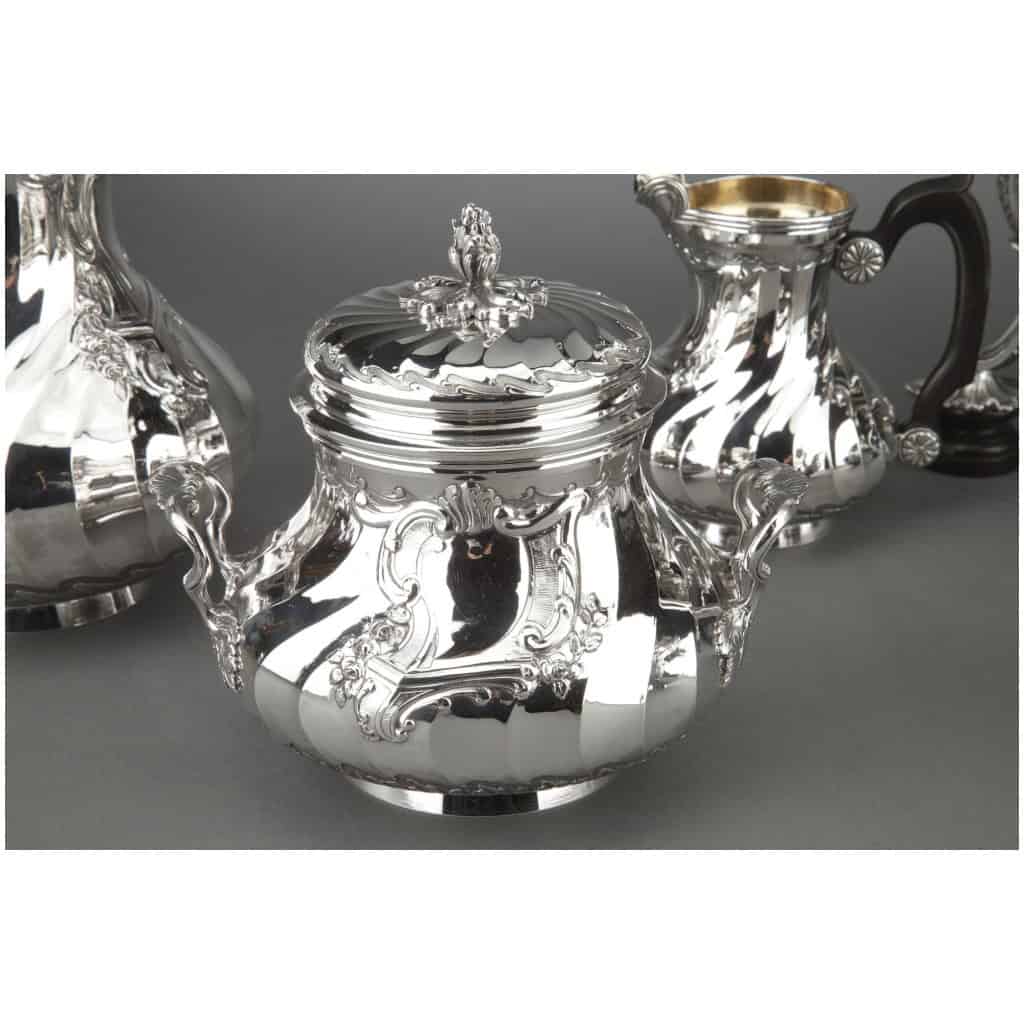 ORFÈVRE BOIN TABURET – SERVICE THÉ/CAFÉ 4 PIÈCES EN ARGENT MASSIF ET SON SAMOVAR EN MÉTAL ARGENTÉ XIXÈ 9