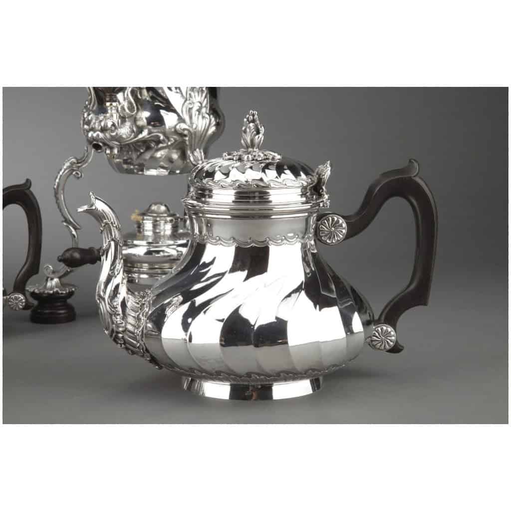 ORFÈVRE BOIN TABURET – SERVICE THÉ/CAFÉ 4 PIÈCES EN ARGENT MASSIF ET SON SAMOVAR EN MÉTAL ARGENTÉ XIXÈ 10