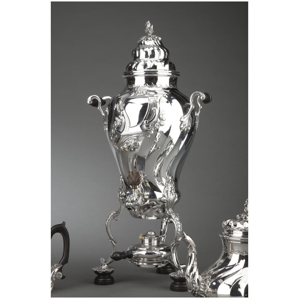 GOLDsmith BOIN TABURET – 4-PIECE TEA/COFFEE SERVICE IN STERLING SILVER AND ITS SAMOVAR IN SILVER METAL XIXÈ 13