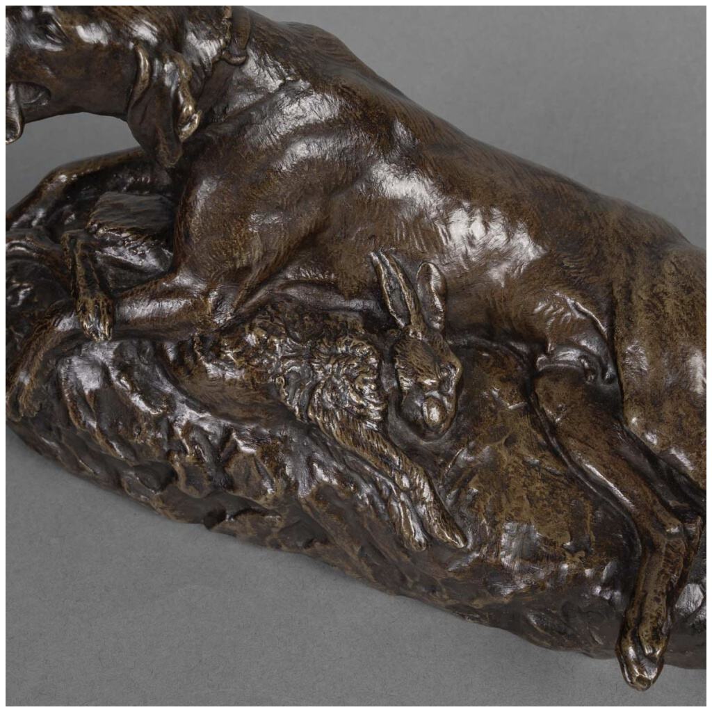 Sculpture – Chien Au Lièvre , Émile – Louis Truffot (1843-1896) – Bronze 5