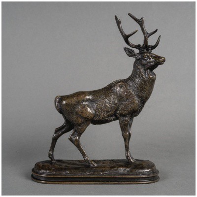 Sculpture – Cerf qui écoute 1838 , Antoine-Louis Barye (1795-1875) – Bronze