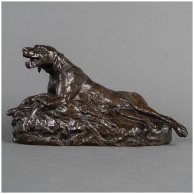 Sculpture – Dog With Hare, Émile – Louis Truffot (1843-1896) – Bronze