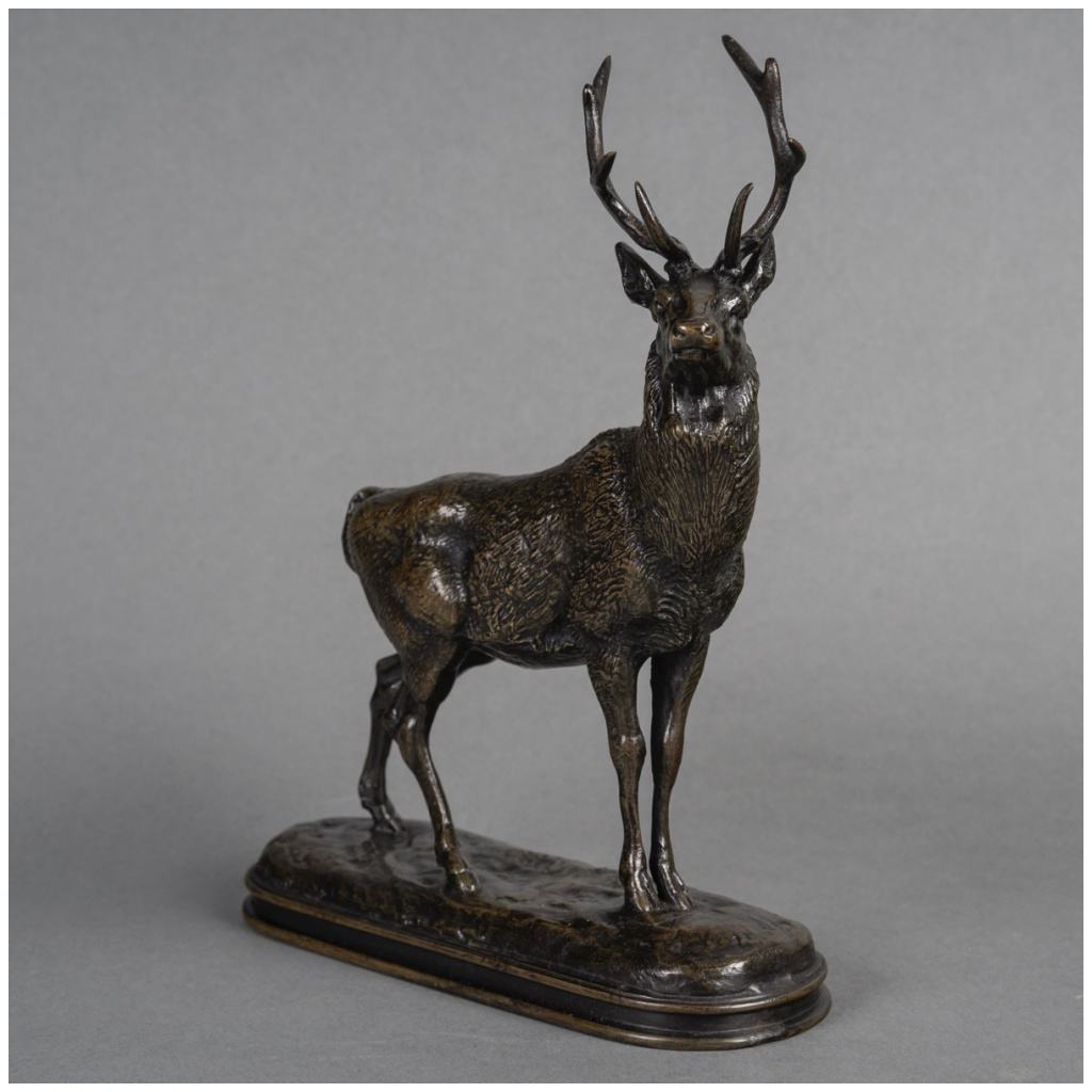 Sculpture – Listening deer 1838, Antoine-Louis Barye (1795-1875) – Bronze 5