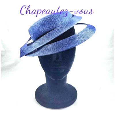 Chapeau – Bibi « Saturne » en sisal bleu – Fascinator