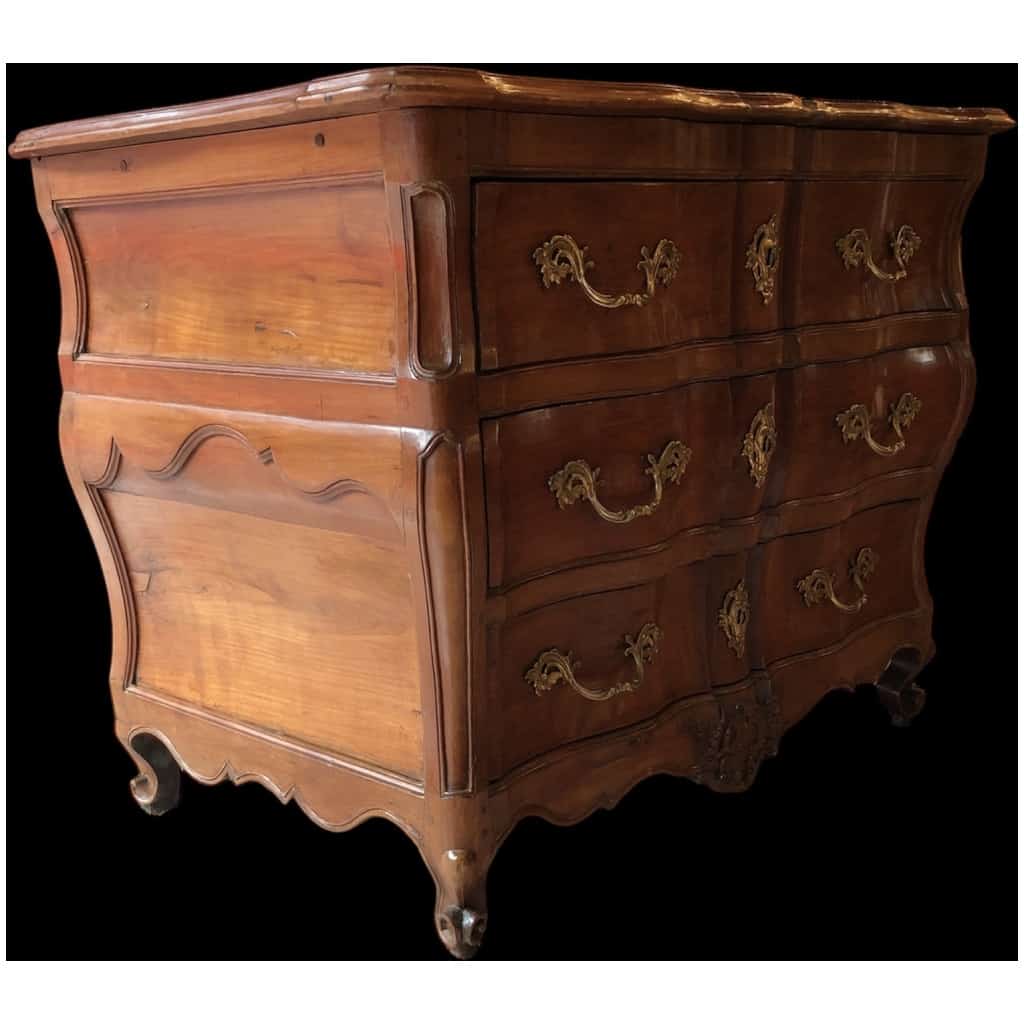 Bordelaise Louis XV Commode Crossbow 18th Century In Molded And Carved Fruit Wood 3 Drawers 9