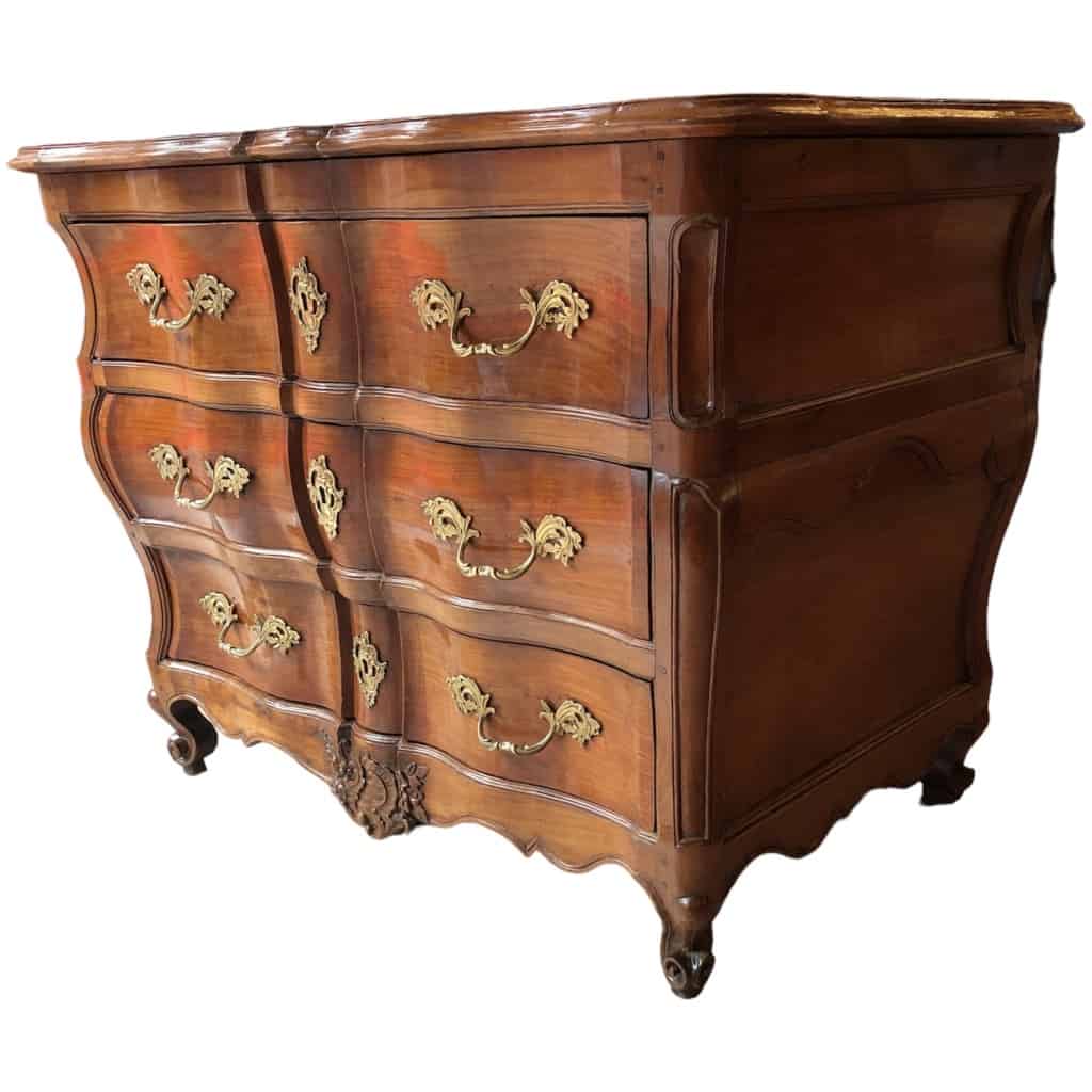 Commode Bordelaise Louis XV Arbalète 18è Siècle En Bois Fruitier Mouluré Et Sculpté 3 Tiroirs 3