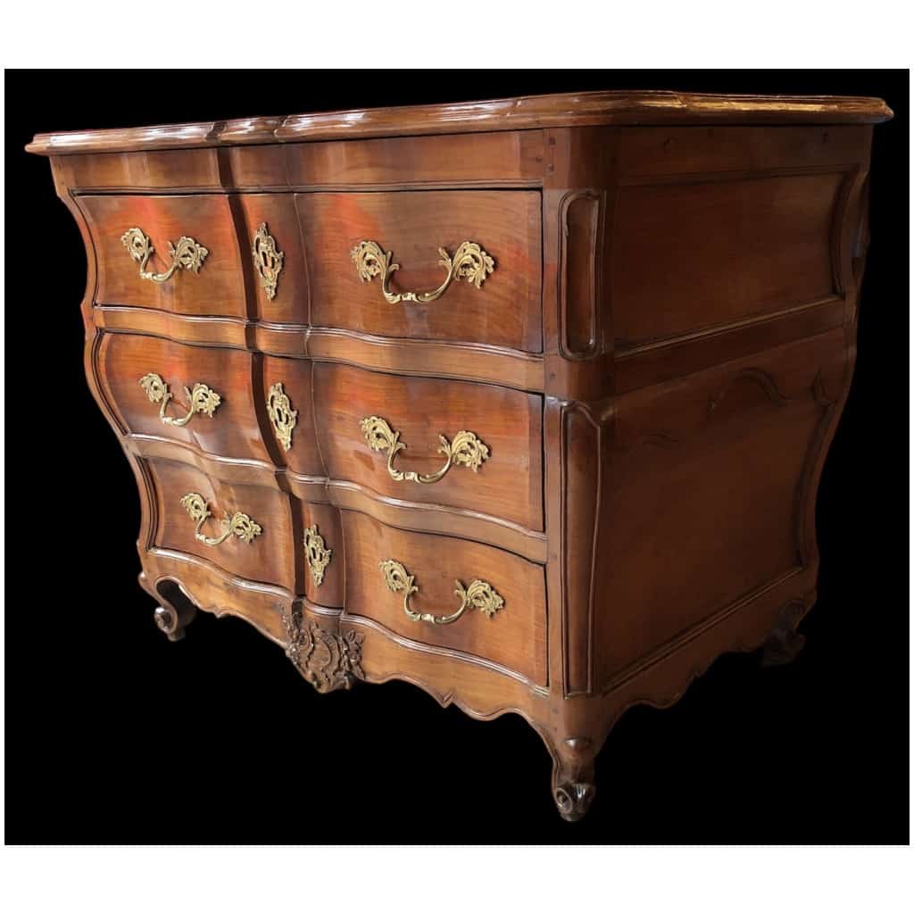 Commode Bordelaise Louis XV Arbalète 18è Siècle En Bois Fruitier Mouluré Et Sculpté 3 Tiroirs 7