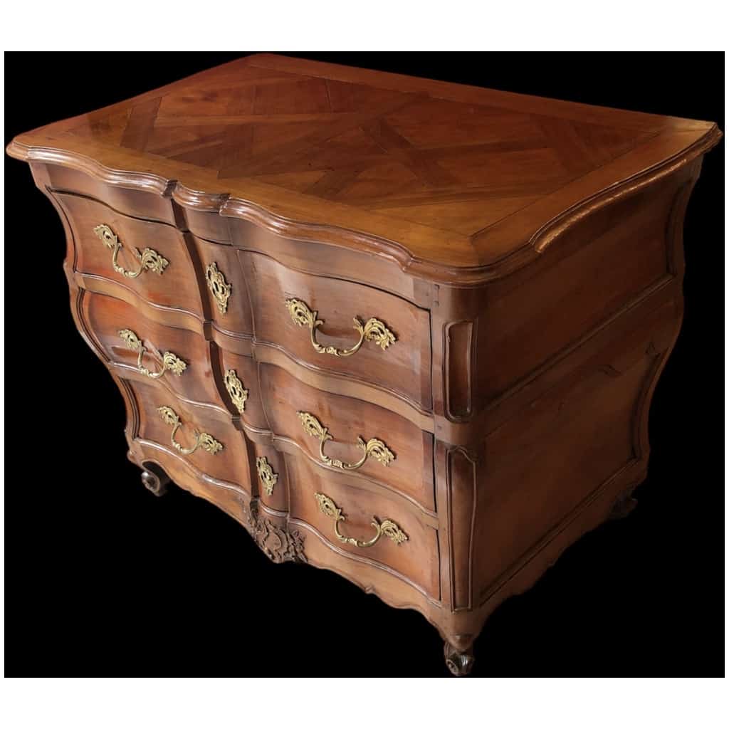 Commode Bordelaise Louis XV Arbalète 18è Siècle En Bois Fruitier Mouluré Et Sculpté 3 Tiroirs 5