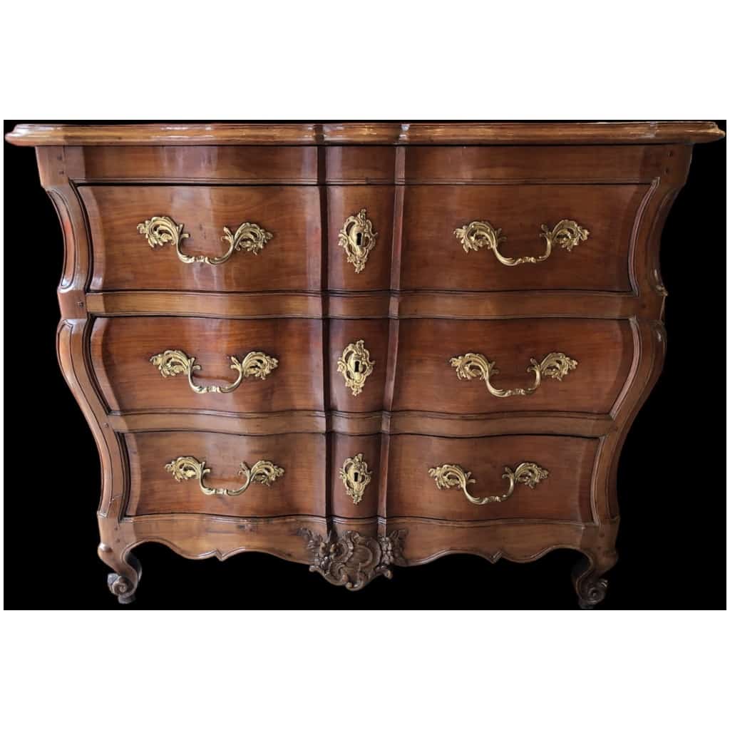 Bordelaise Louis XV Commode Crossbow 18th Century In Molded And Carved Fruit Wood 3 Drawers 16