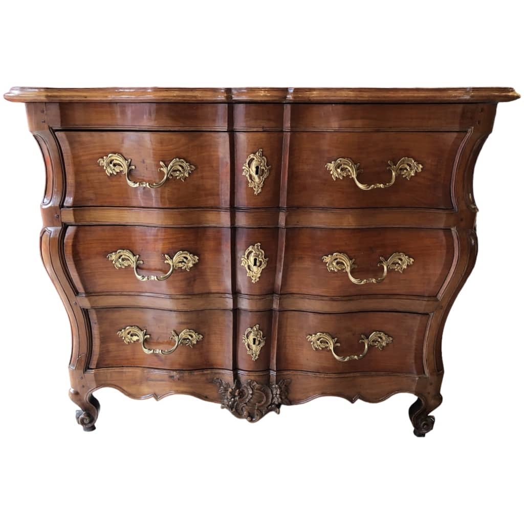 Commode Bordelaise Louis XV Arbalète 18è Siècle En Bois Fruitier Mouluré Et Sculpté 3 Tiroirs 10