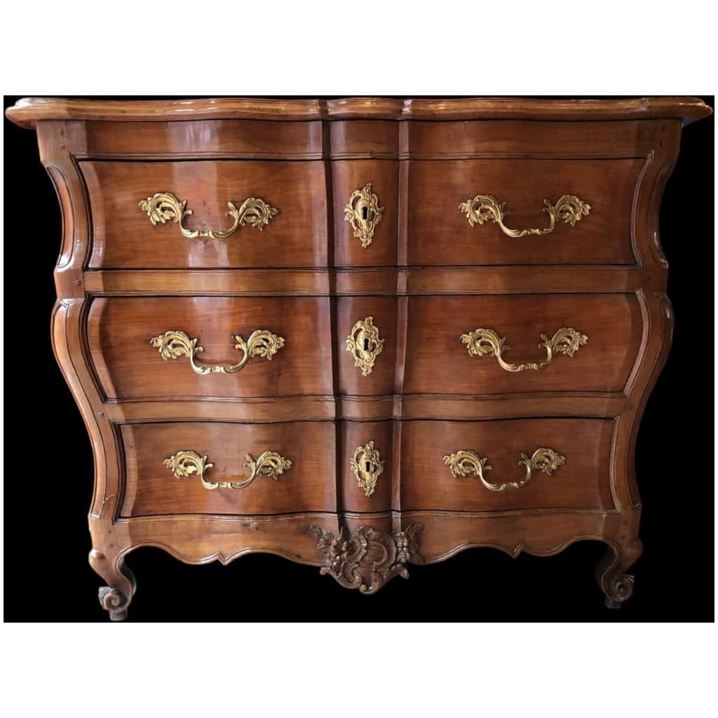 Bordelaise Louis XV Commode Crossbow 18th Century In Molded And Carved Fruit Wood 3 Drawers 11