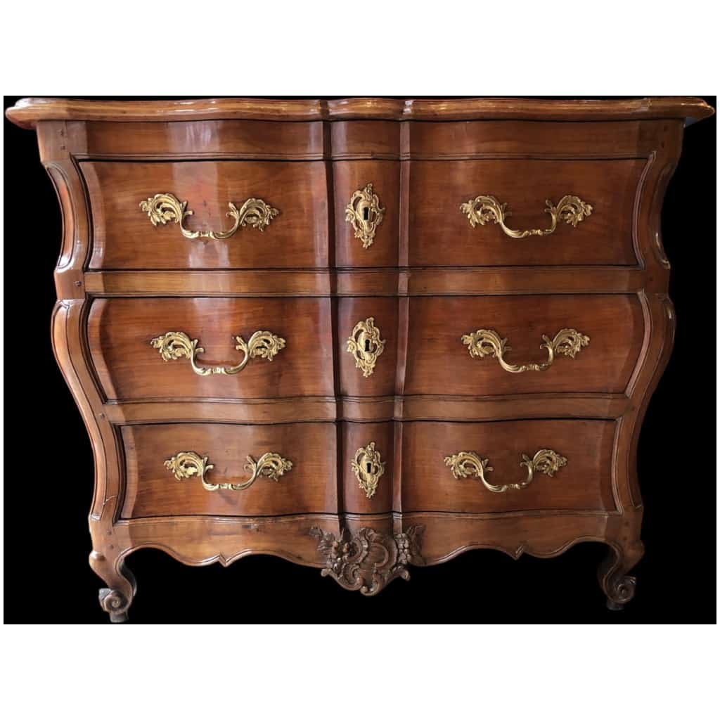 Commode Bordelaise Louis XV Arbalète 18è Siècle En Bois Fruitier Mouluré Et Sculpté 3 Tiroirs 11