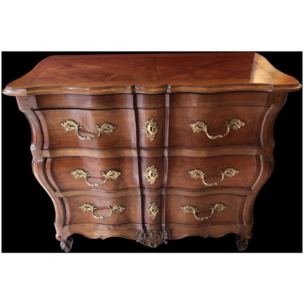 Commode Bordelaise Louis XV Arbalète 18è Siècle En Bois Fruitier Mouluré Et Sculpté 3 Tiroirs 12