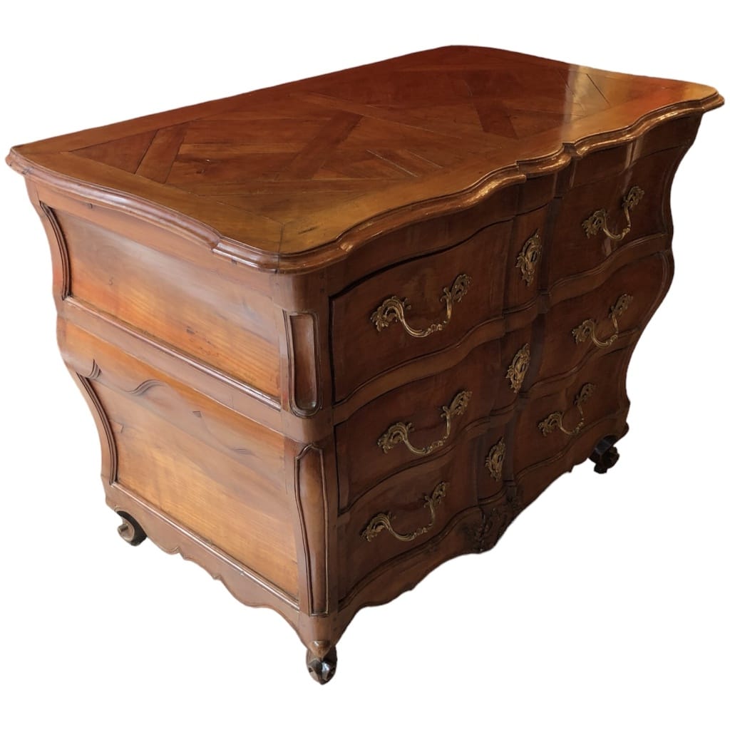 Commode Bordelaise Louis XV Arbalète 18è Siècle En Bois Fruitier Mouluré Et Sculpté 3 Tiroirs 13