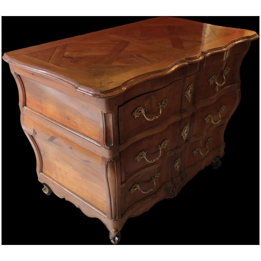 Commode Bordelaise Louis XV Arbalète 18è Siècle En Bois Fruitier Mouluré Et Sculpté 3 Tiroirs 14