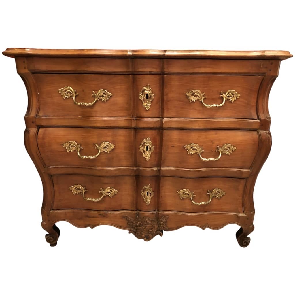 Commode Bordelaise Louis XV Arbalète 18è Siècle En Bois Fruitier Mouluré Et Sculpté 3 Tiroirs 4