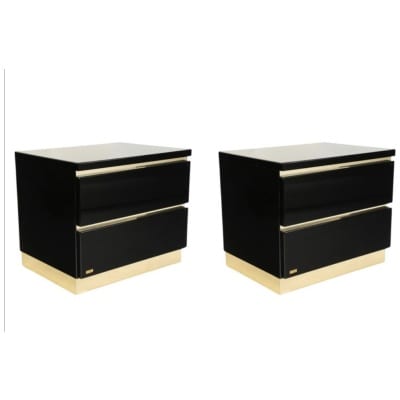 1970 Pair of black lacquer bedside tables signed Eric Marville 3