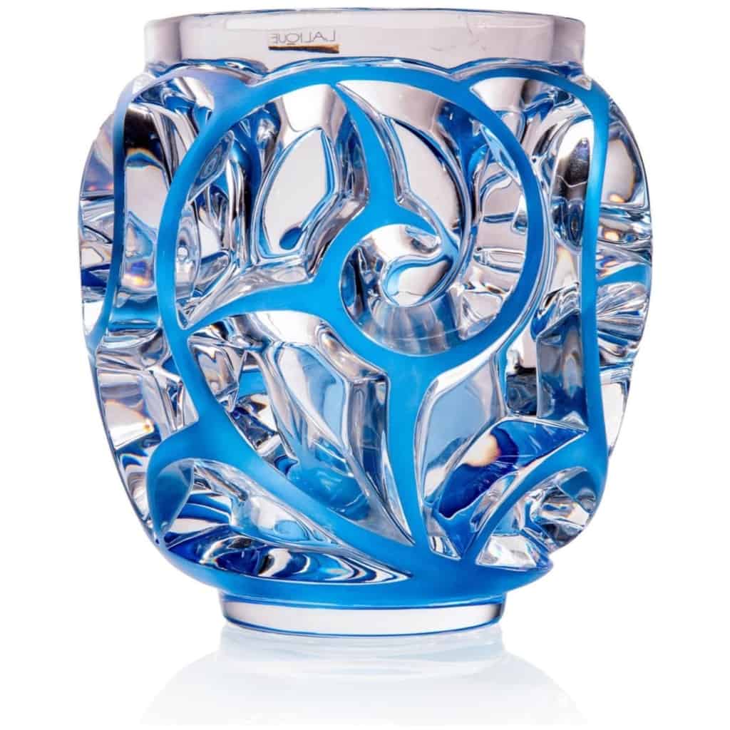Cristal Lalique ,Vase « tourbillon « Emaillé Bleu. » 7