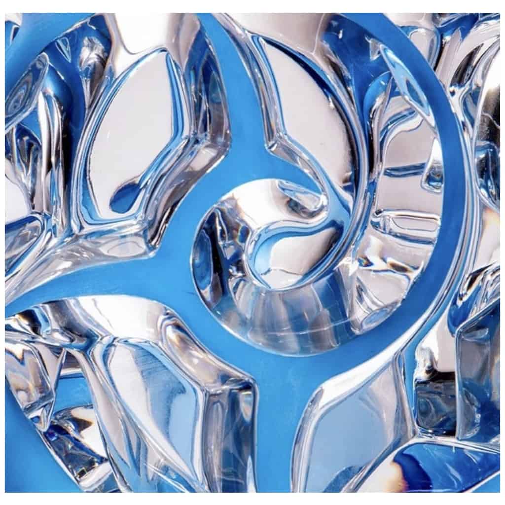 Lalique crystal, Blue enamelled “swirl” vase. » 6