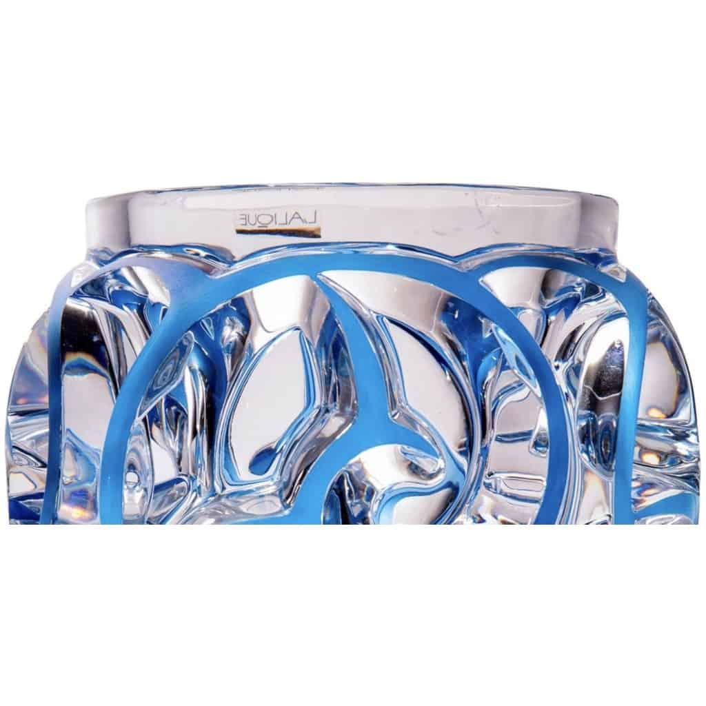 Cristal Lalique ,Vase « tourbillon « Emaillé Bleu. » 5