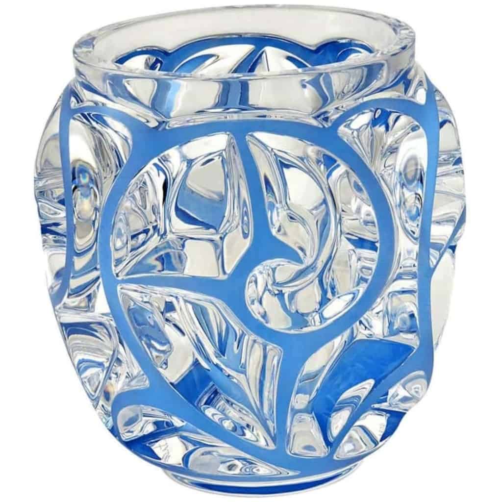 Cristal Lalique ,Vase « tourbillon « Emaillé Bleu. » 4