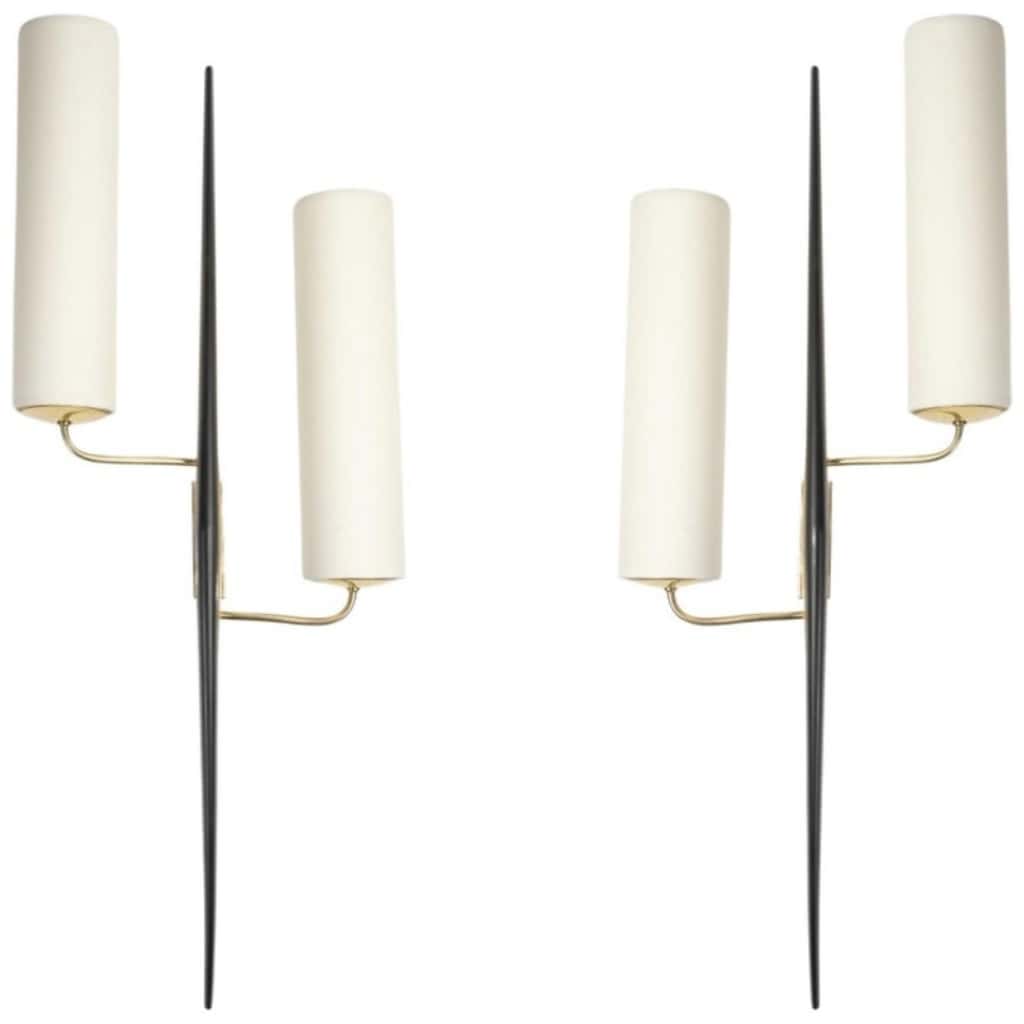 1950 Large Pair of Maison Arlus 3 Sconces