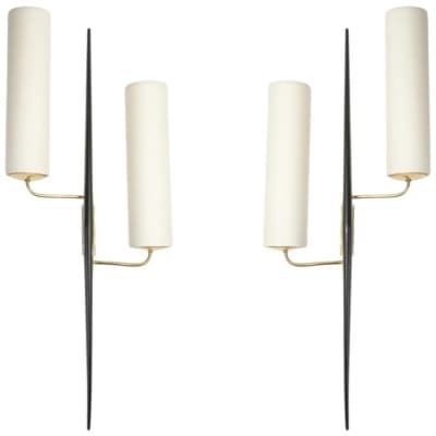 1950 Large Pair of Maison Arlus 3 Sconces