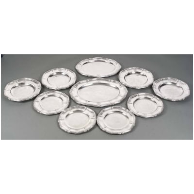 GUSTAVE ODIOT – SET OF TEN STERLING SILVER DISHES XIXTH CENTURY
