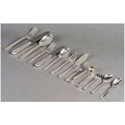 Puiforcat – Art Deco Nice Sterling Silver Cutlery Set – 192 Pieces 3