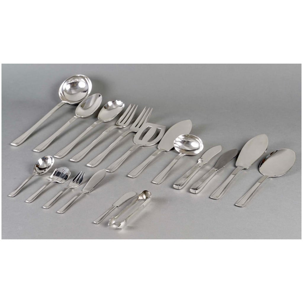 Puiforcat – Art Deco Nice Sterling Silver Cutlery Set – 192 Pieces 13