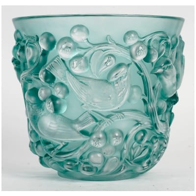 1927 René Lalique – Vase Avallon Verre Blanc Patiné Turquoise