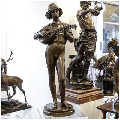 Sculpture – The Florentine Singer, Paul Dubois (1829-1905) – Bronze 3