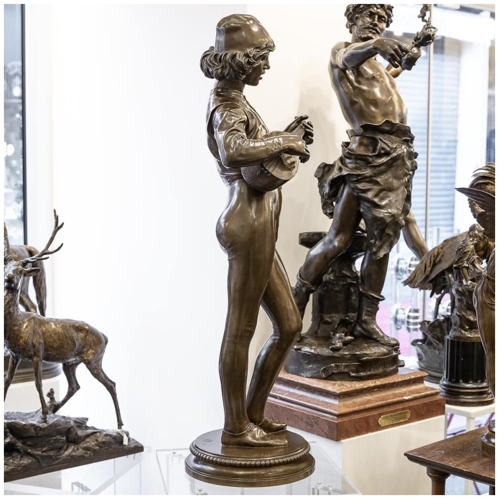 Sculpture – The Florentine Singer, Paul Dubois (1829-1905) – Bronze 8