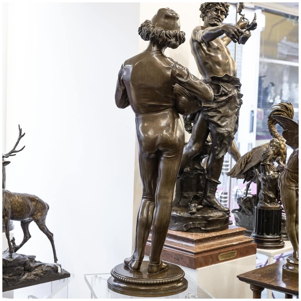 Sculpture – The Florentine Singer, Paul Dubois (1829-1905) – Bronze 7