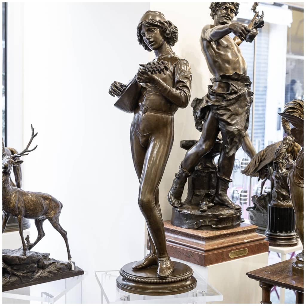 Sculpture – The Florentine Singer, Paul Dubois (1829-1905) – Bronze 4